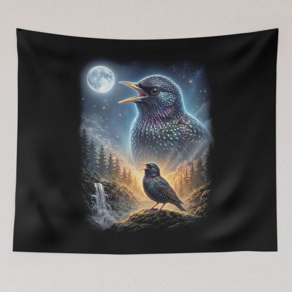 Item preview, Funny European Starling Howling Moon Art Bird Lover Birding designed and sold by DoodleTortle.
