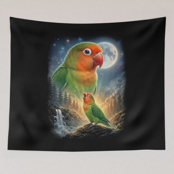 Item preview, Funny Fischer's Lovebird Howling Moon Art Parrot Lover designed and sold by DoodleTortle.
