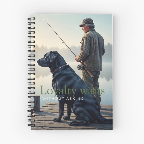 Item preview, Loyalty Waits: Black Labrador and Fisherman at the Lake designed and sold by InfinitePawBond.