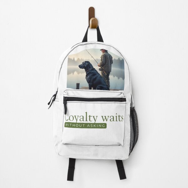 Item preview, Loyalty Waits: Black Labrador and Fisherman at the Lake designed and sold by InfinitePawBond.