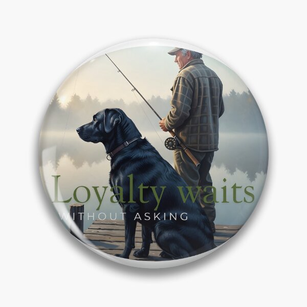 Item preview, Loyalty Waits: Black Labrador and Fisherman at the Lake designed and sold by InfinitePawBond.