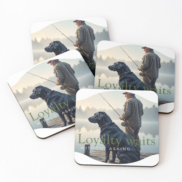 Item preview, Loyalty Waits: Black Labrador and Fisherman at the Lake designed and sold by InfinitePawBond.