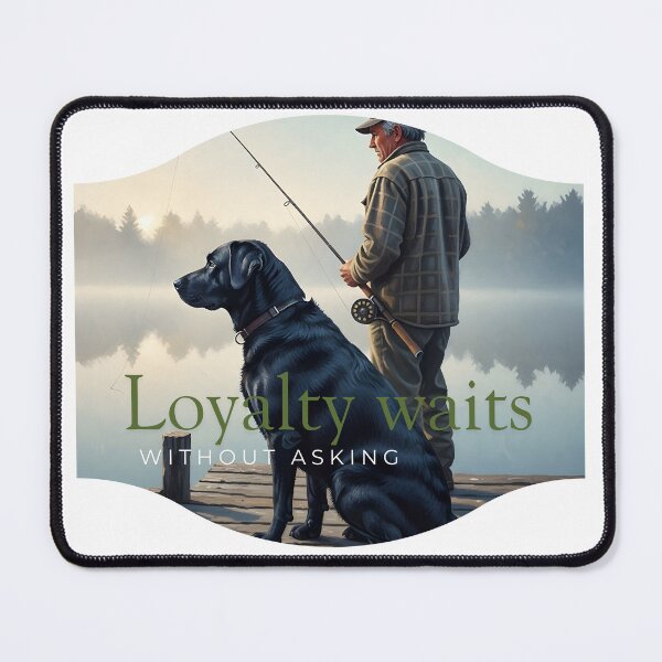 Item preview, Loyalty Waits: Black Labrador and Fisherman at the Lake designed and sold by InfinitePawBond.