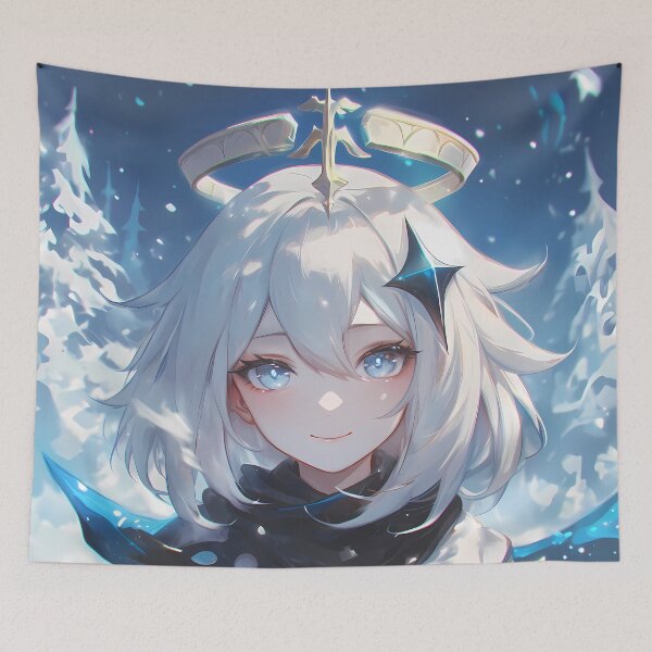 Item preview, Paimon Genshin Impact Winter Snow Cute Halo Blue Sparkle designed and sold by TanglenRabbit.