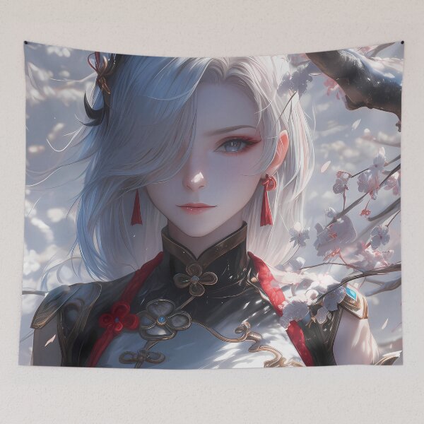 Item preview, Shenhe Genshin Impact White Hair Blossom Silence Frost Elegance designed and sold by TanglenRabbit.