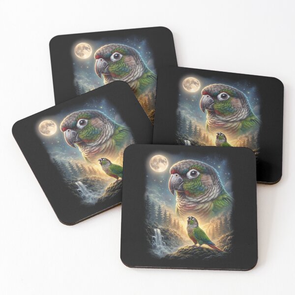 Item preview, Funny Green Cheek Conure Howling Moon Art Parrot Lover designed and sold by DoodleTortle.