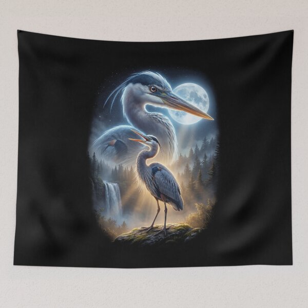 Item preview, Funny Great Blue Heron Howling Moon Art Bird Lover Birding designed and sold by DoodleTortle.