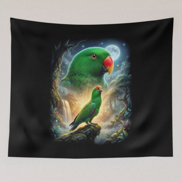 Item preview, Funny Green Eclectus Howling Moon Art Parrot Lover designed and sold by DoodleTortle.