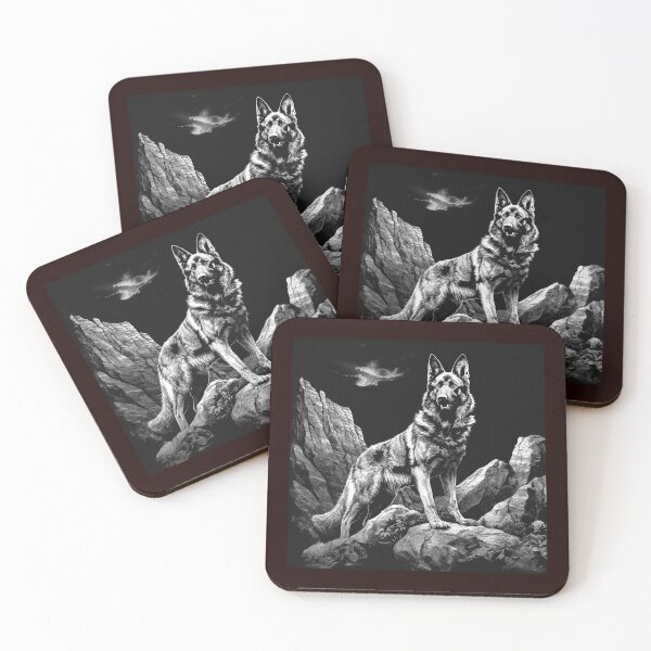 Item preview, German Shepherd Mountain Guardian Black and White Art designed and sold by inkoutninja.