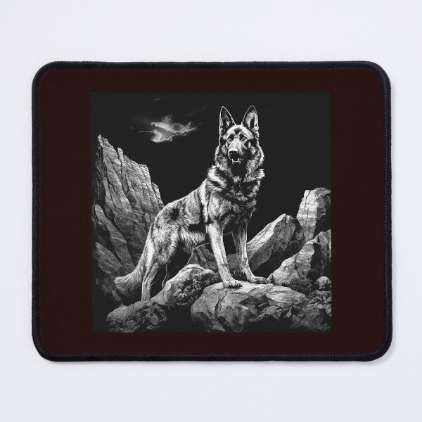 Item preview, German Shepherd Mountain Guardian Black and White Art designed and sold by inkoutninja.