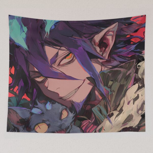 Item preview, Mephisto Pheles Blue Exorcist Mischievous Grin Neon Closeup designed and sold by Spraykart.