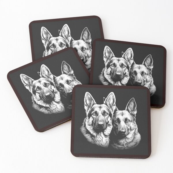 Item preview, Two German Shepherd Dogs Black and White Portrait designed and sold by inkoutninja.