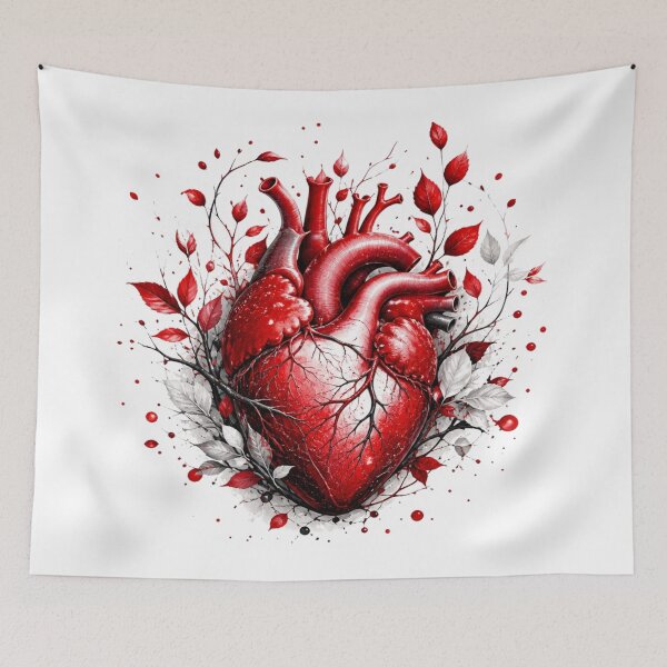 Item preview, Anatomical Heart Floral Red Art designed and sold by InkNovaLab.