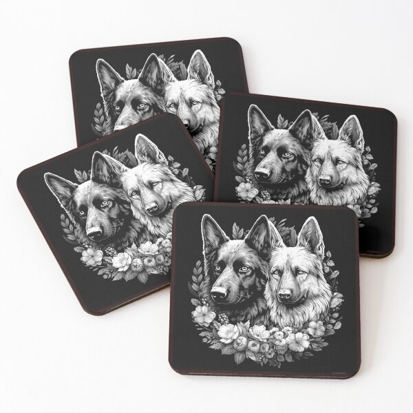 Item preview, Floral German Shepherd Dogs Black and White Portrait designed and sold by inkoutninja.