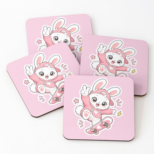 Item preview, Kawaii Skater Bunny with Pink Hoodie – Cute Rabbit Skateboard Aesthetic Sticker designed and sold by PuffyInk.