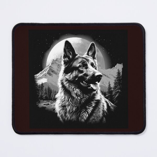 Item preview, German Shepherd Moon Mountain Black and White Art designed and sold by inkoutninja.