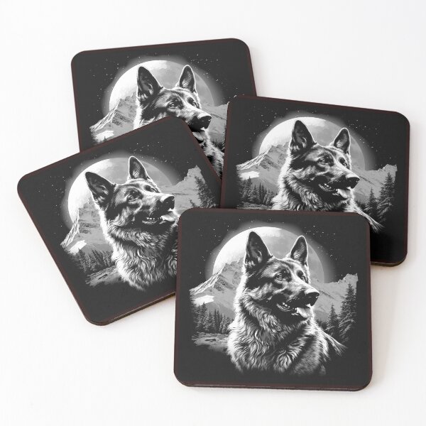 Item preview, German Shepherd Moon Mountain Black and White Art designed and sold by inkoutninja.