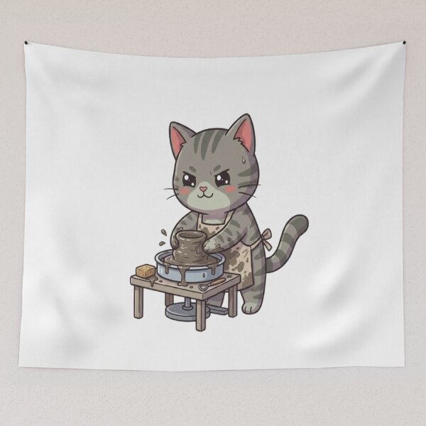 Item preview, Cute Grey Cat Pottery Artist designed and sold by Ella_Sketch.