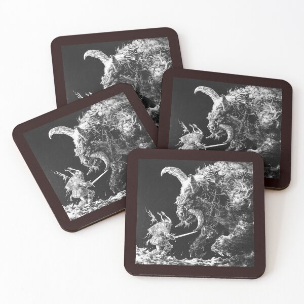 Item preview, Samurai Warrior vs Horned Demon Black and White Art designed and sold by inkoutninja.