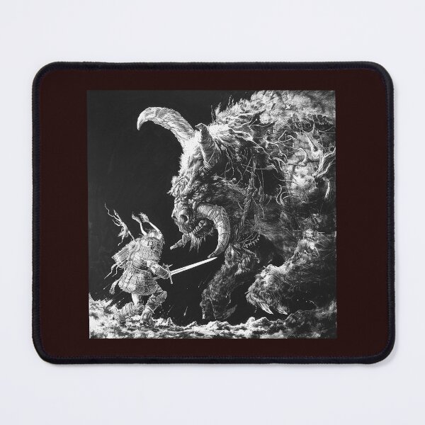Item preview, Samurai Warrior vs Horned Demon Black and White Art designed and sold by inkoutninja.