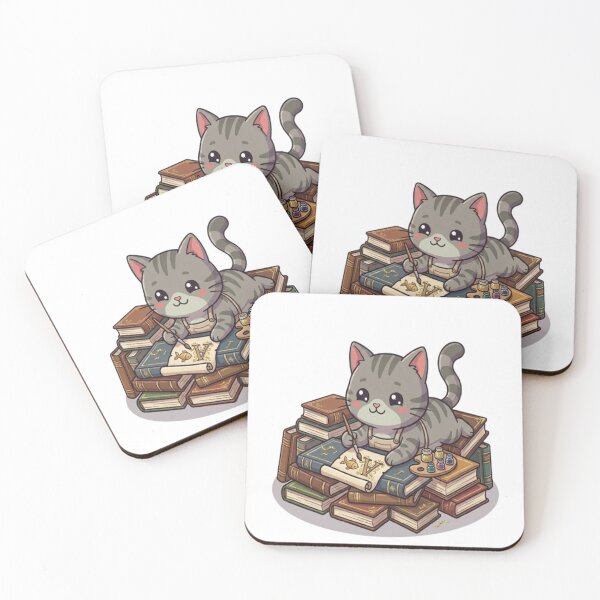 Item preview, Cute Grey Cat Book Calligrapher designed and sold by Ella_Sketch.