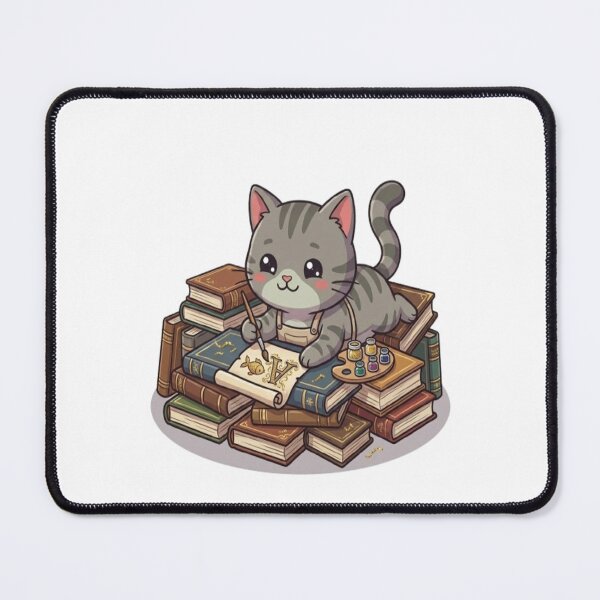 Item preview, Cute Grey Cat Book Calligrapher designed and sold by Ella_Sketch.