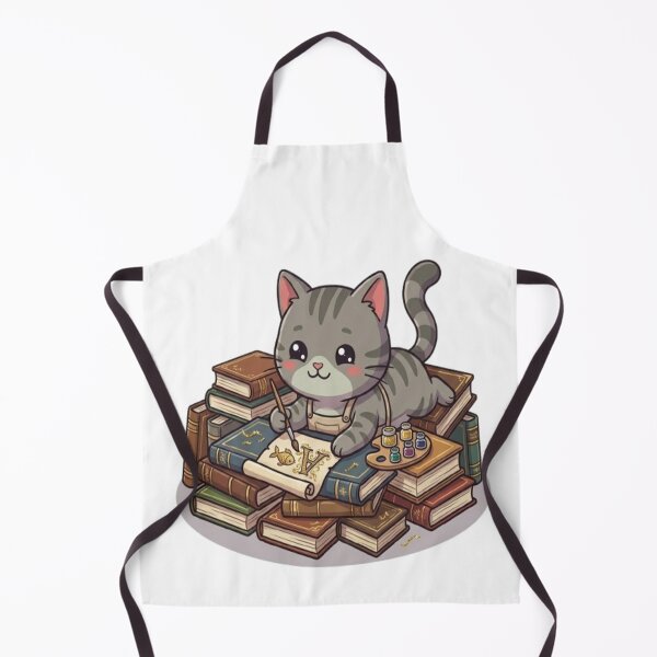Item preview, Cute Grey Cat Book Calligrapher designed and sold by Ella_Sketch.