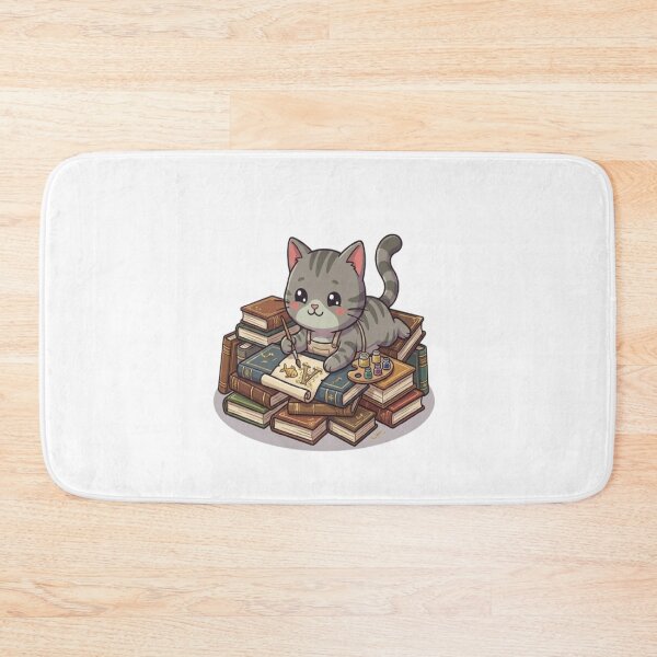 Item preview, Cute Grey Cat Book Calligrapher designed and sold by Ella_Sketch.