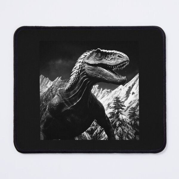 Item preview, T Rex Dinosaur Mountain Black and White Art designed and sold by inkoutninja.