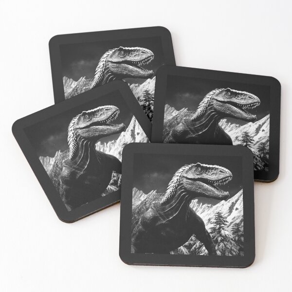 Item preview, T Rex Dinosaur Mountain Black and White Art designed and sold by inkoutninja.