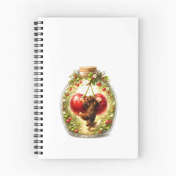 Item preview, Ruby Cavalier King Charles Spaniel with Cherries in Glass Bottle – Cute Dog Watercolor Fantasy Illustration designed and sold by SakuraWaStyle.