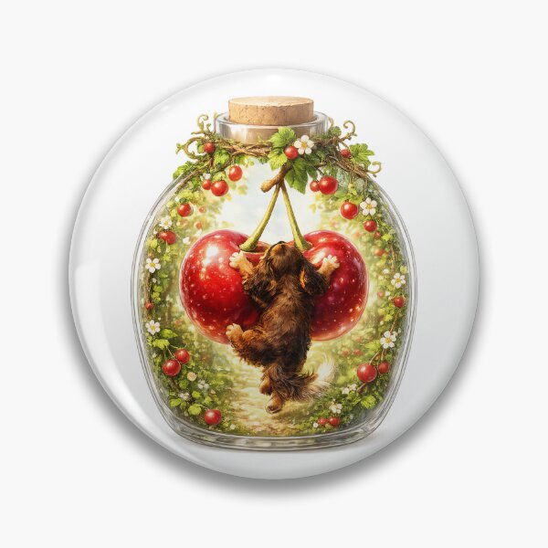 Item preview, Ruby Cavalier King Charles Spaniel with Cherries in Glass Bottle – Cute Dog Watercolor Fantasy Illustration designed and sold by SakuraWaStyle.