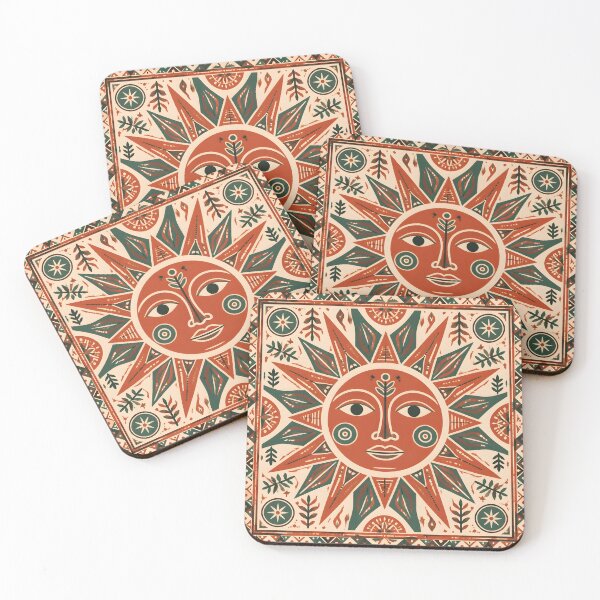Item preview, Pattern Play Boho Folk Sun Jade and Clay Red designed and sold by Glitchart66.