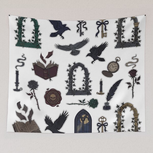Item preview, Dark Academia Gothic Elements Vintage Witchy Aesthetic Raven, Keys, Books & Floral Illustration Set designed and sold by VineVibe16Studio.