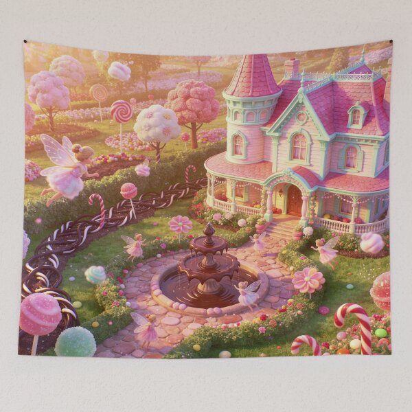 Item preview, Magical Dessert Town with Candy Blossoms, Soft Pastel Fantasy Art Print designed and sold by BlareBlare.