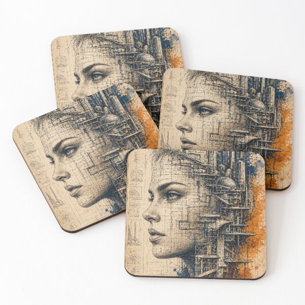 Item preview, Architect of the Mind – Futuristic Blueprint Portrait designed and sold by lbm68.