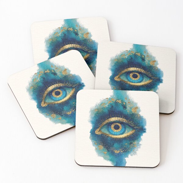 Item preview, Mystical Blue Evil Eye Watercolor Art Print | Gold Foil Spiritual Protection Symbol | Boho Wall Decor Aesthetic designed and sold by SMHaven93.
