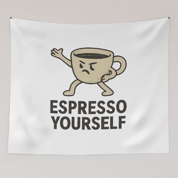 Item preview, Espresso Yourself Funny Grumpy Coffee Cup Pun designed and sold by tineldesign.