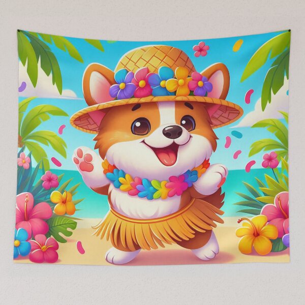 Item preview, Cute Corgi Hula Dance Cartoon designed and sold by CuteThingsWorld.