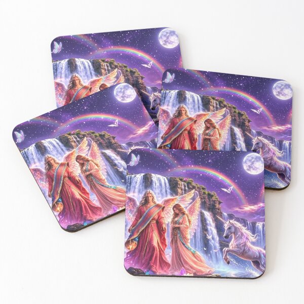 Item preview, Divine Angels Enchanted Unicorn Waterfall Fantasy Art designed and sold by SCULTRADESIGNS.