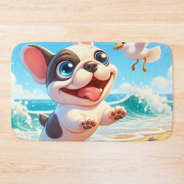 Item preview, Cute French Bulldog Chasing Seagulls Cartoon designed and sold by CuteThingsWorld.
