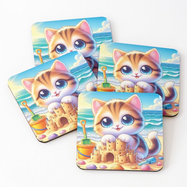 Item preview, Cute Kitten Sandcastle Beach Cartoon designed and sold by CuteThingsWorld.