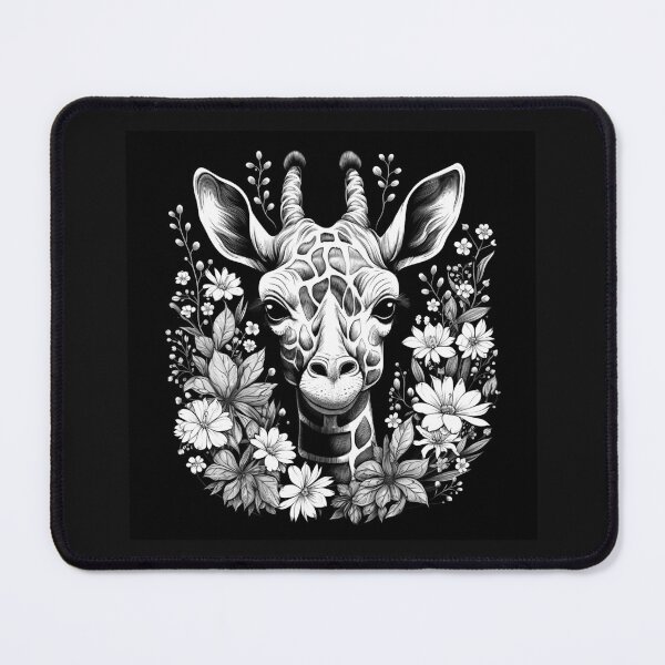 Item preview, Floral Giraffe Portrait Black and White Art designed and sold by inkoutninja.
