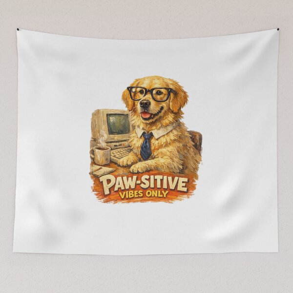 Item preview, Pawsitive Vibes Only Golden Retriever Office Dog Oil Painting designed and sold by tineldesign.