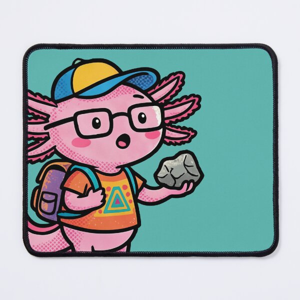 Item preview, I axolotl Questions cute nerd pink school kid tadpole with aztec shirt holding rock designed and sold by bard-art.