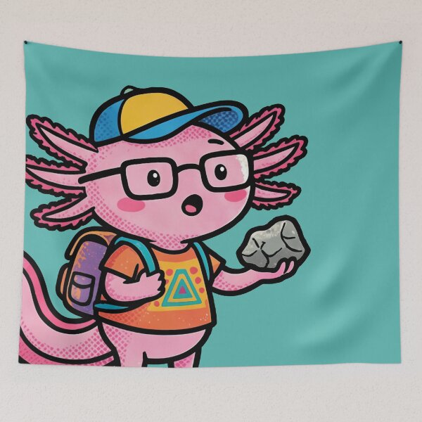 Item preview, I axolotl Questions cute nerd pink school kid tadpole with aztec shirt holding rock designed and sold by bard-art.