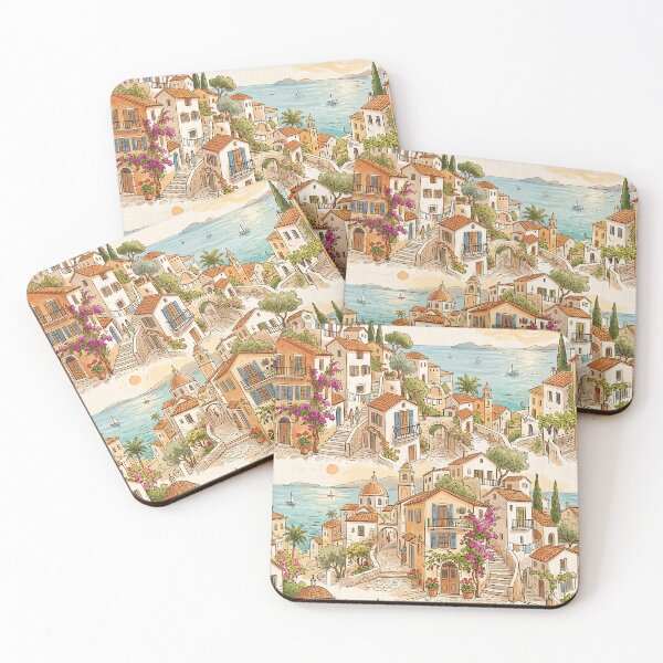 Item preview, Mediterranean Seaside Town Coastal Village European Architecture designed and sold by SplashTastic.