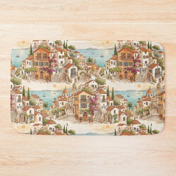 Item preview, Mediterranean Seaside Town Coastal Village European Architecture designed and sold by SplashTastic.