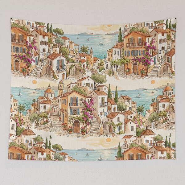 Item preview, Mediterranean Seaside Town Coastal Village European Architecture designed and sold by SplashTastic.