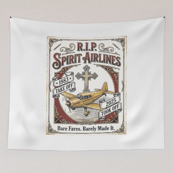 Item preview, Vintage RIP Spirit Airlines Budget Airline Sad Yellow Plane Memorial designed and sold by graphixpolash.